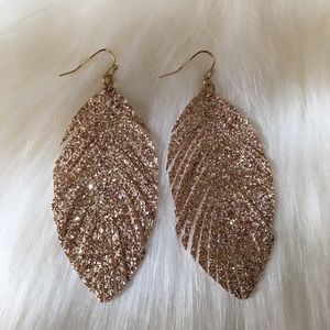 Rose Gold Glitter Feather Earrings